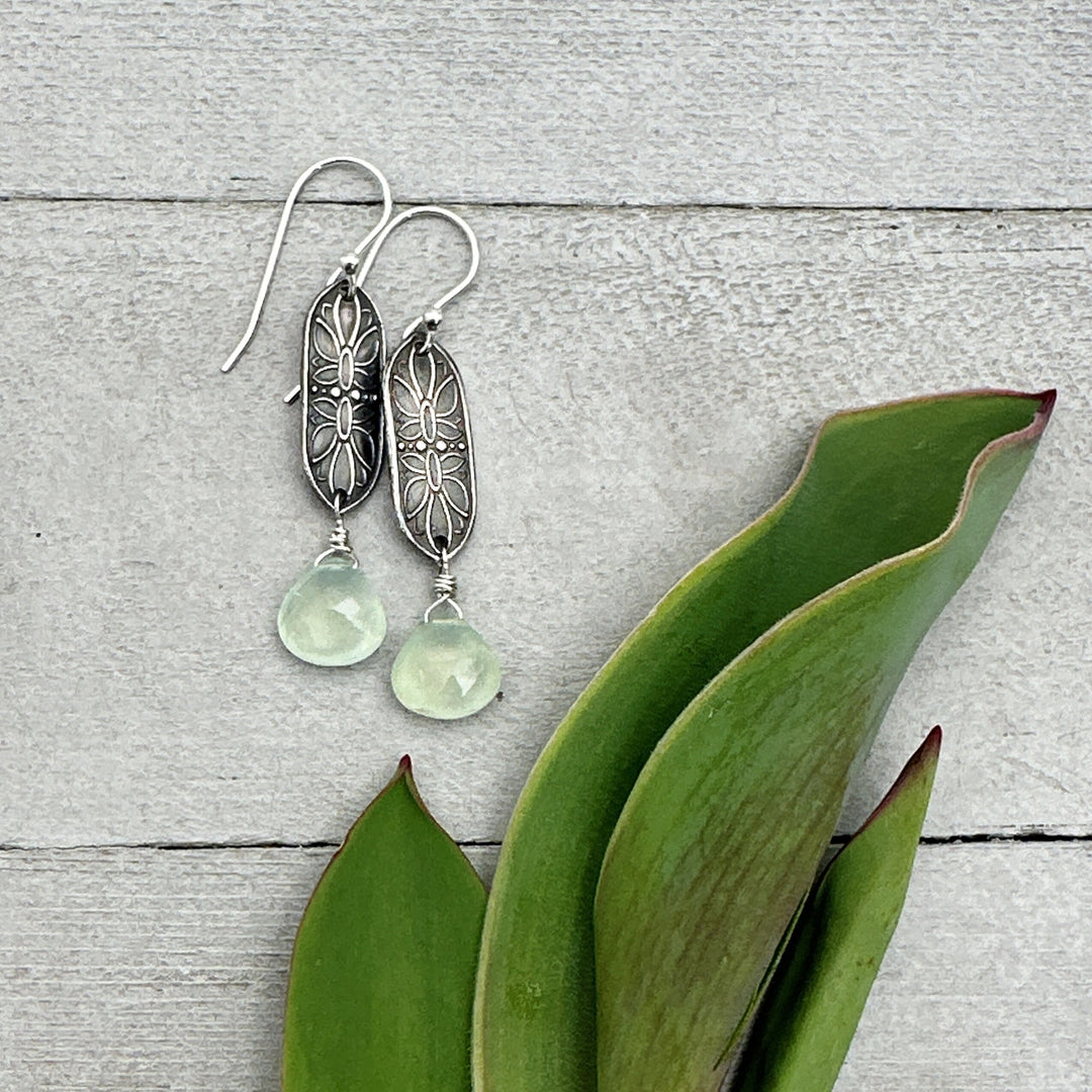 Prehnite and Sterling Silver Dangle Earrings - SunlightSilver