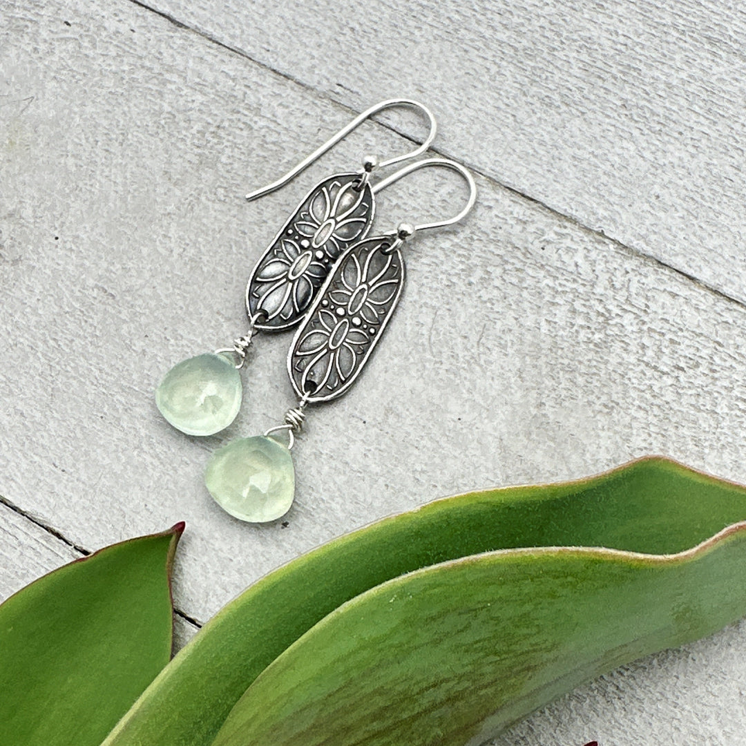 Prehnite and Sterling Silver Dangle Earrings - SunlightSilver
