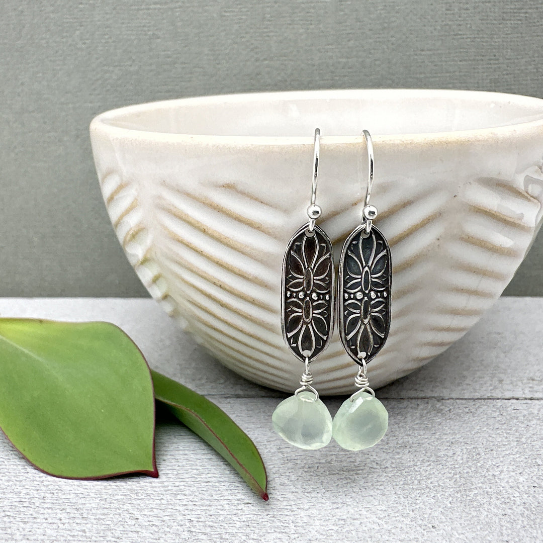 Prehnite and Sterling Silver Dangle Earrings - SunlightSilver