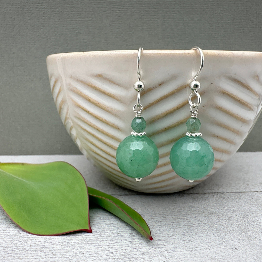 Green Aventurine and Solid 925 Sterling Silver Earrings - SunlightSilver