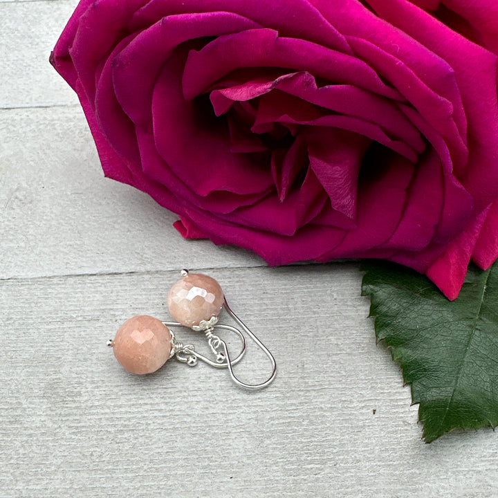 Peach Gemstone Drop Earrings | Dainty Sterling Silver Jewelry | Gift for Her - SunlightSilver