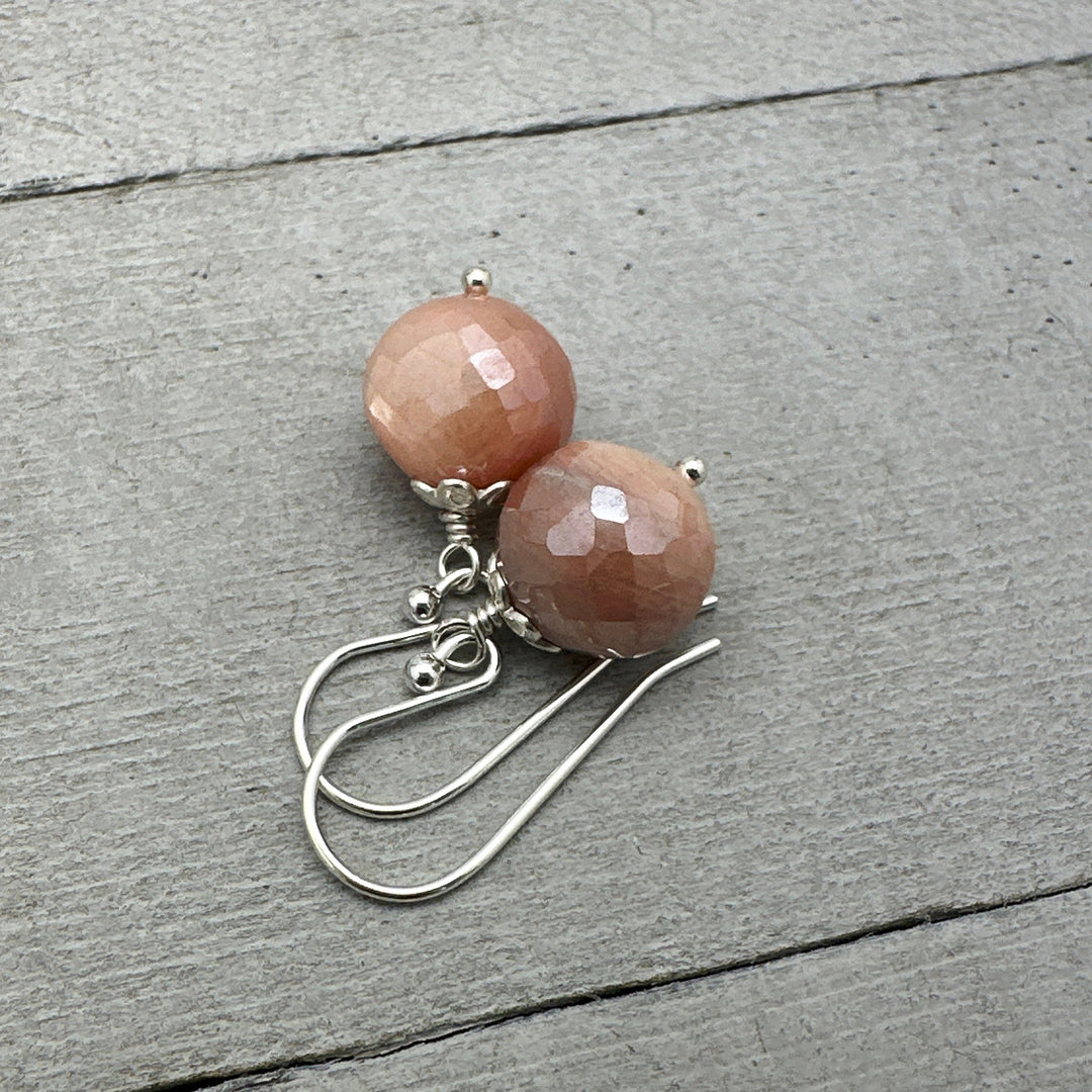 Peach Gemstone Drop Earrings | Dainty Sterling Silver Jewelry | Gift for Her - SunlightSilver