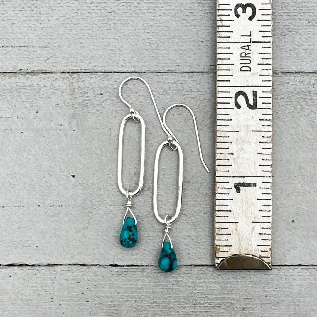 Turquoise Briolette and Sterling Silver Paperclip Hoop Earrings - SunlightSilver