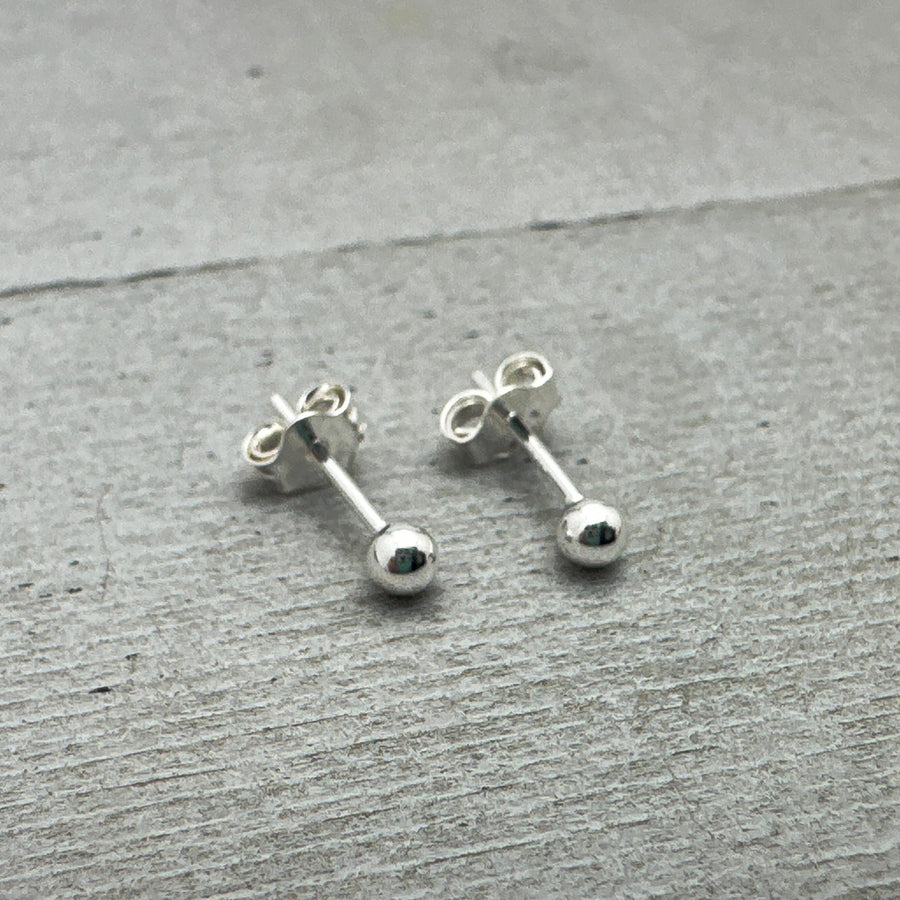 Ball Stud Earrings in Solid 925 Sterling Silver. Minimalist Earrings - SunlightSilver