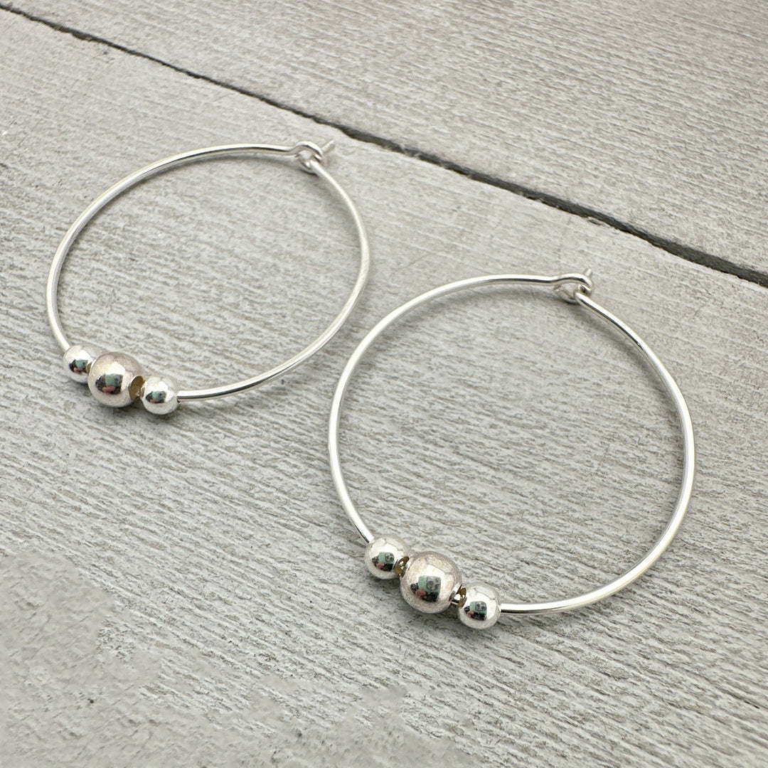 1 Inch Sterling Silver Hoop Earrings with Beads - SunlightSilver
