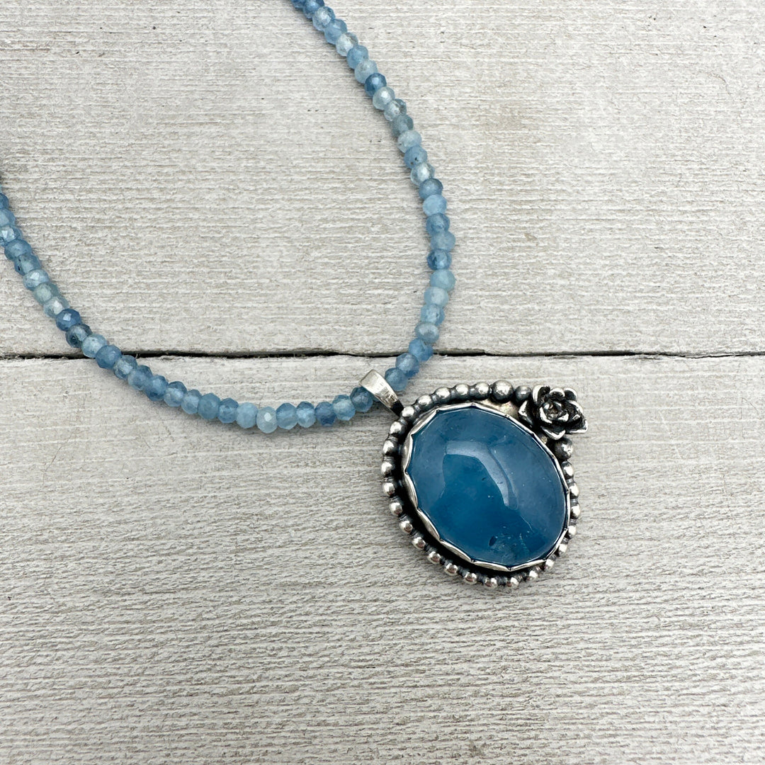 Faceted Beaded Aquamarine and Sterling Silver Silver Necklace - SunlightSilver