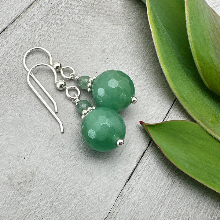 Green Aventurine and Solid 925 Sterling Silver Earrings - SunlightSilver