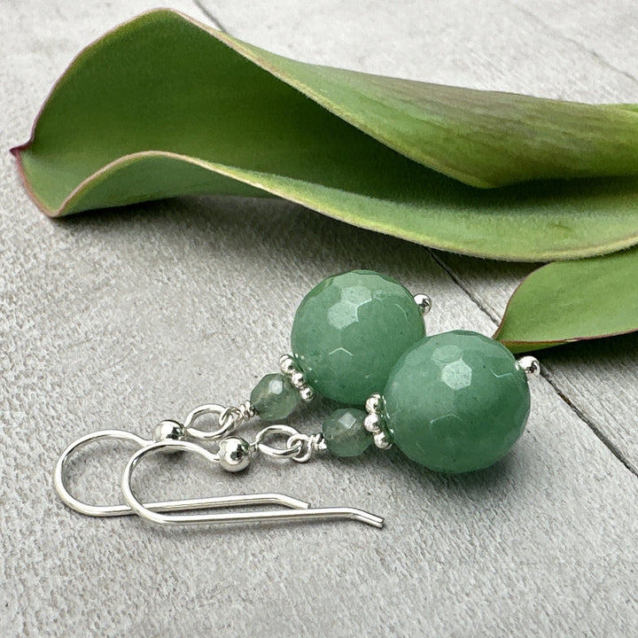 Green Aventurine and Solid 925 Sterling Silver Earrings - SunlightSilver