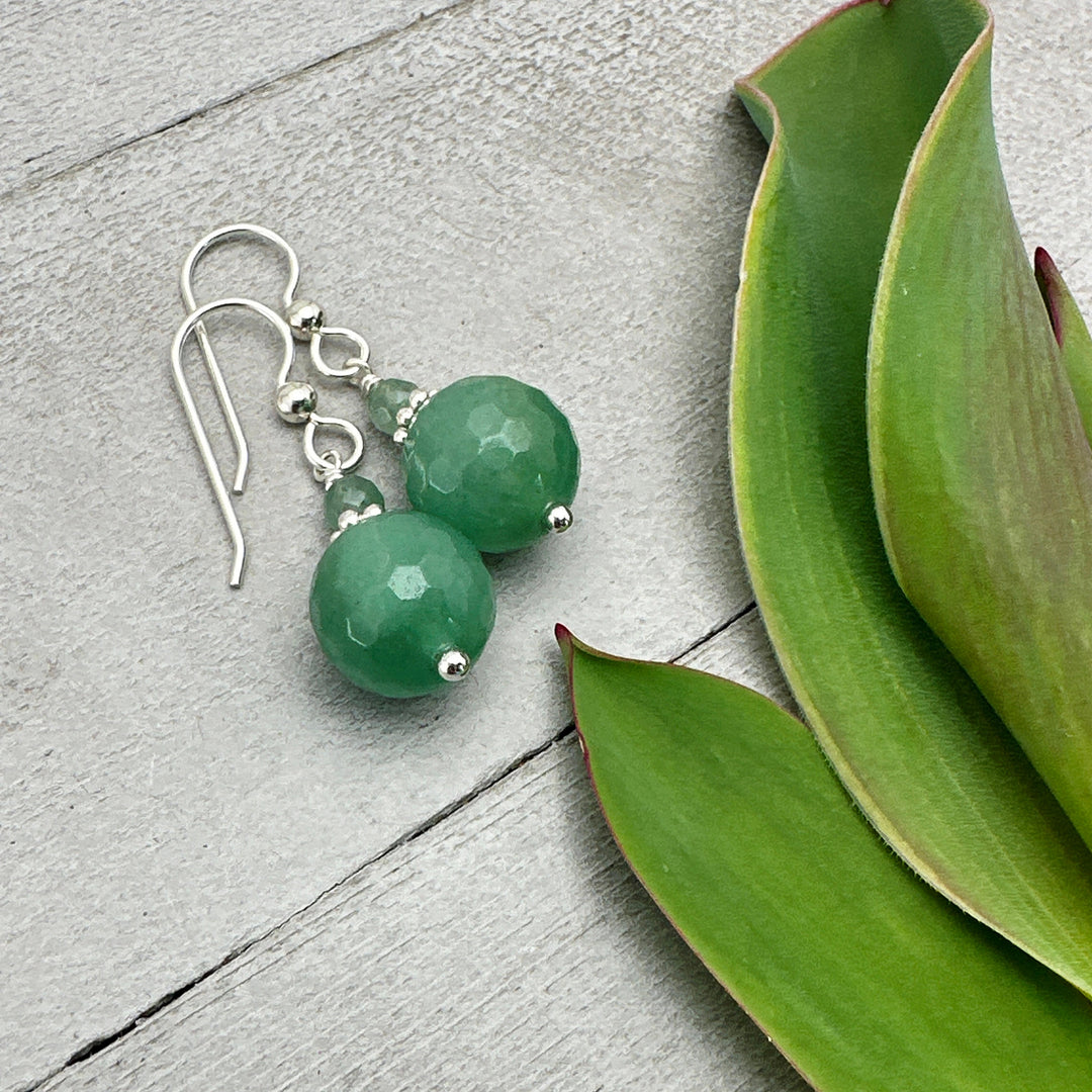 Green Aventurine and Solid 925 Sterling Silver Earrings - SunlightSilver