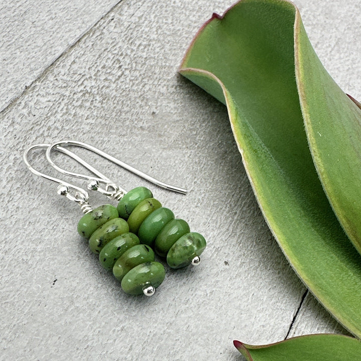 Green Chrysoprase and Solid 925 Sterling Silver Earrings - SunlightSilver