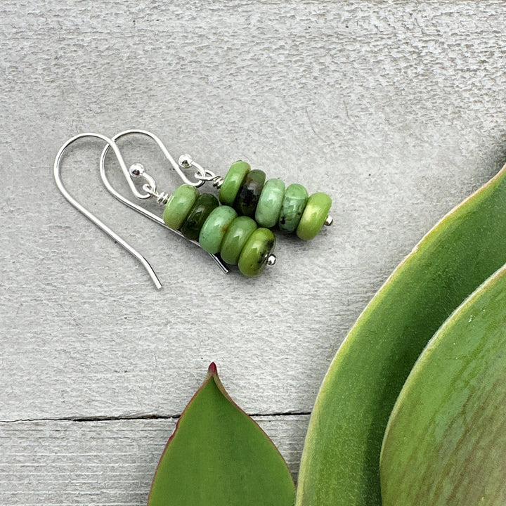 Green Chrysoprase and Solid 925 Sterling Silver Earrings - SunlightSilver