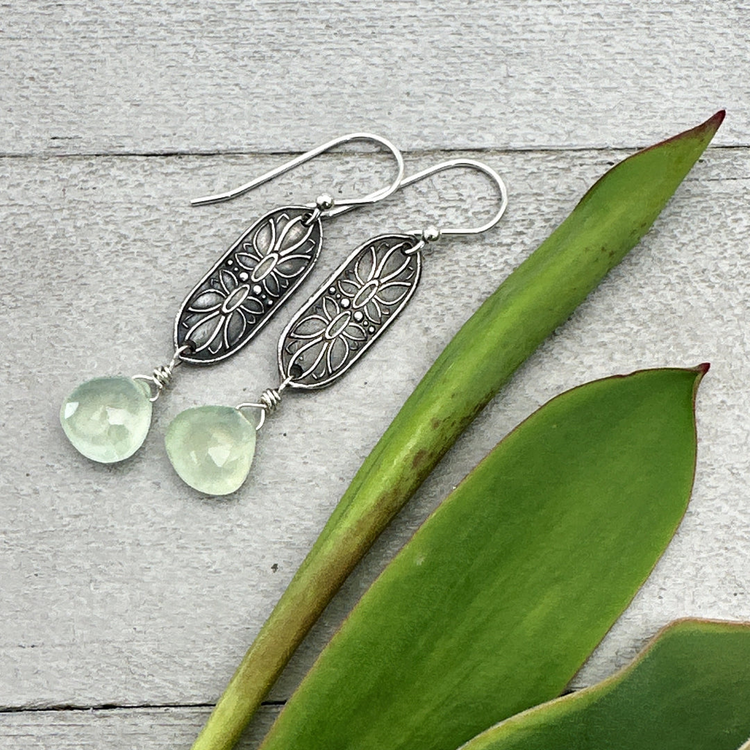 Prehnite and Sterling Silver Dangle Earrings - SunlightSilver