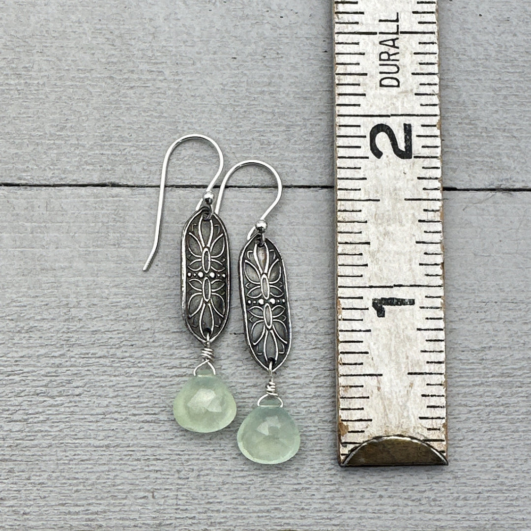 Prehnite and Sterling Silver Dangle Earrings - SunlightSilver