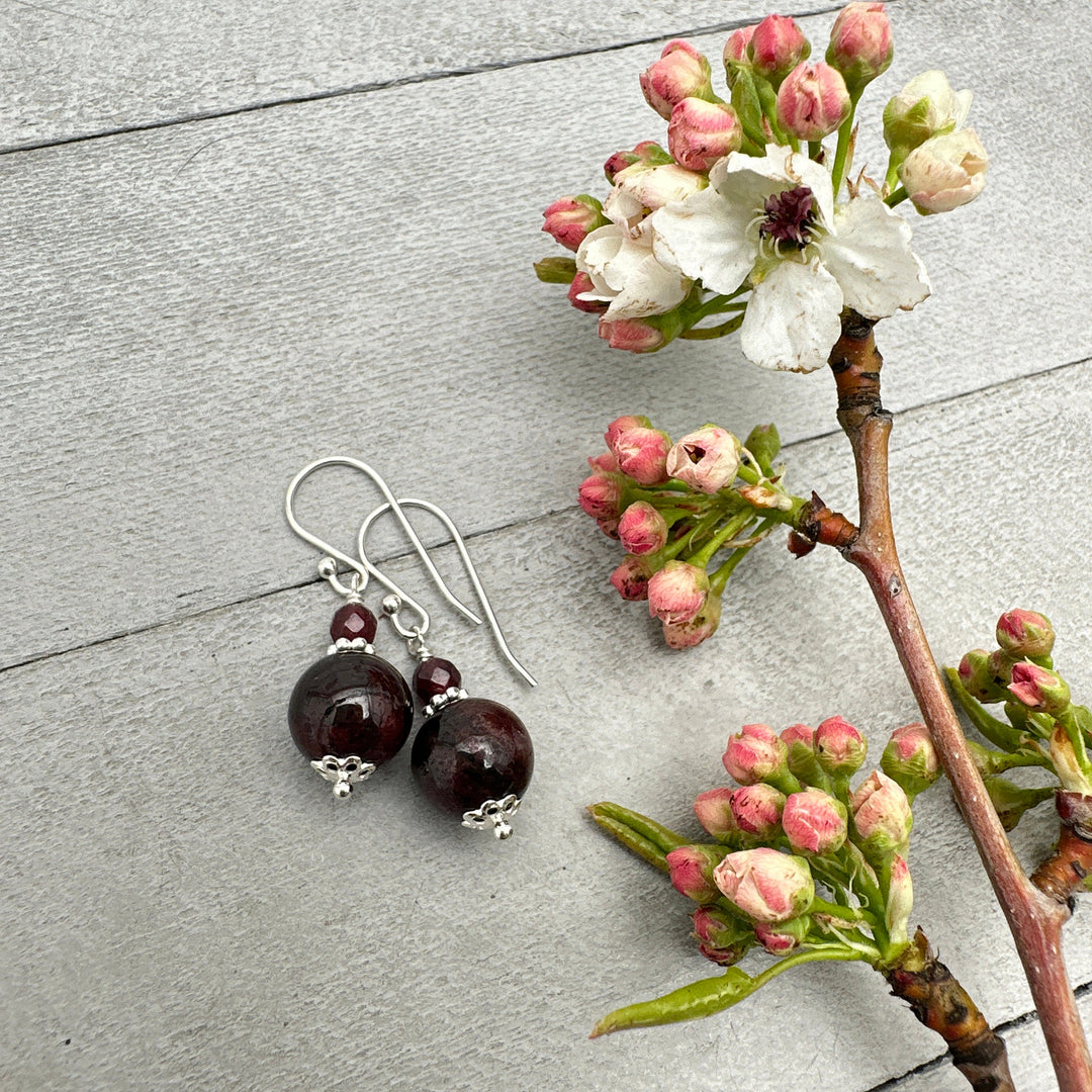 Garnet and Solid 925 Sterling Silver Earrings - SunlightSilver