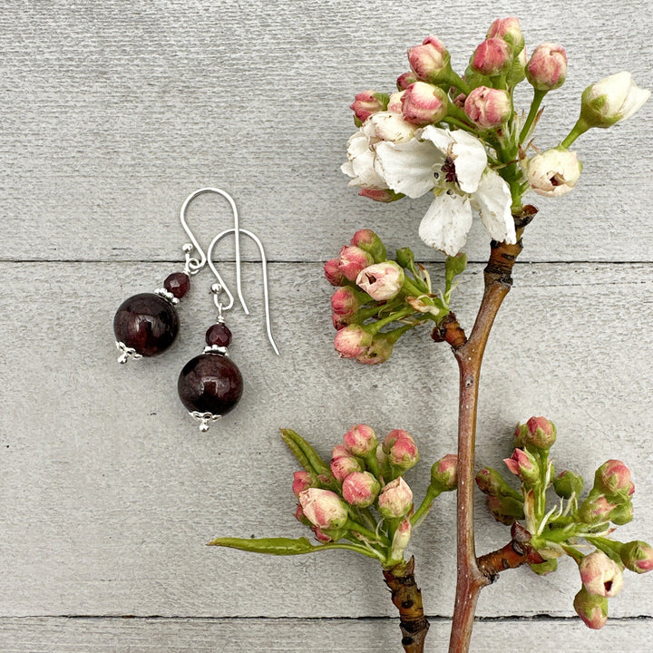 Garnet and Solid 925 Sterling Silver Earrings - SunlightSilver