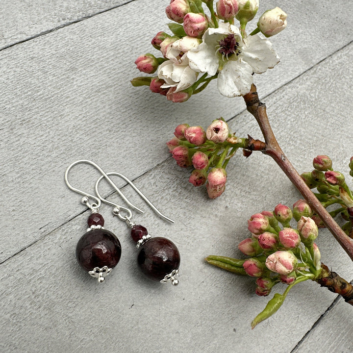 Garnet and Solid 925 Sterling Silver Earrings - SunlightSilver