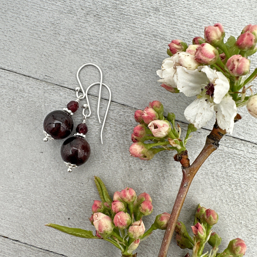 Garnet and Solid 925 Sterling Silver Earrings - SunlightSilver