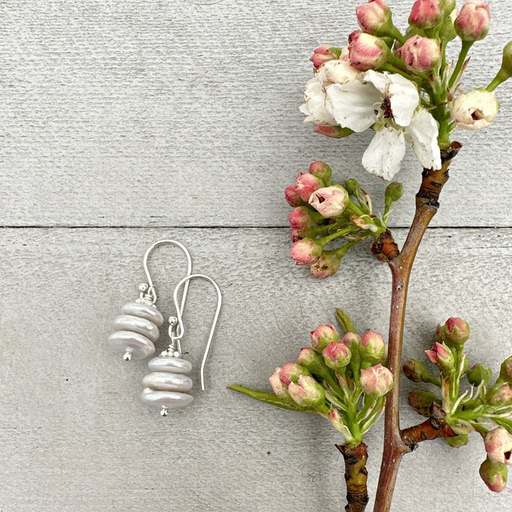Pearl Stack Earrings with Solid Sterling Silver - SunlightSilver