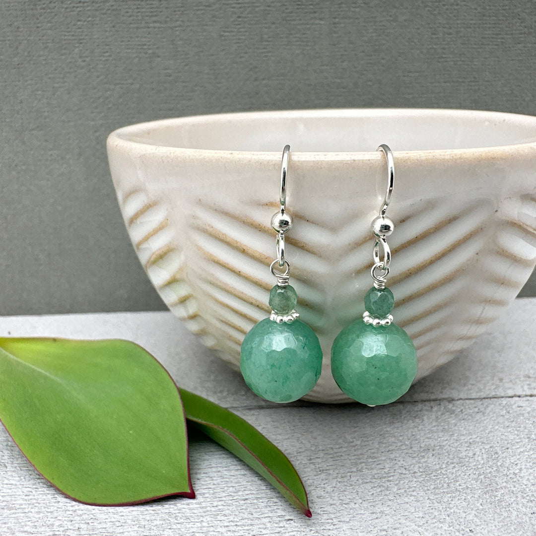 Green Aventurine and Solid 925 Sterling Silver Earrings - SunlightSilver