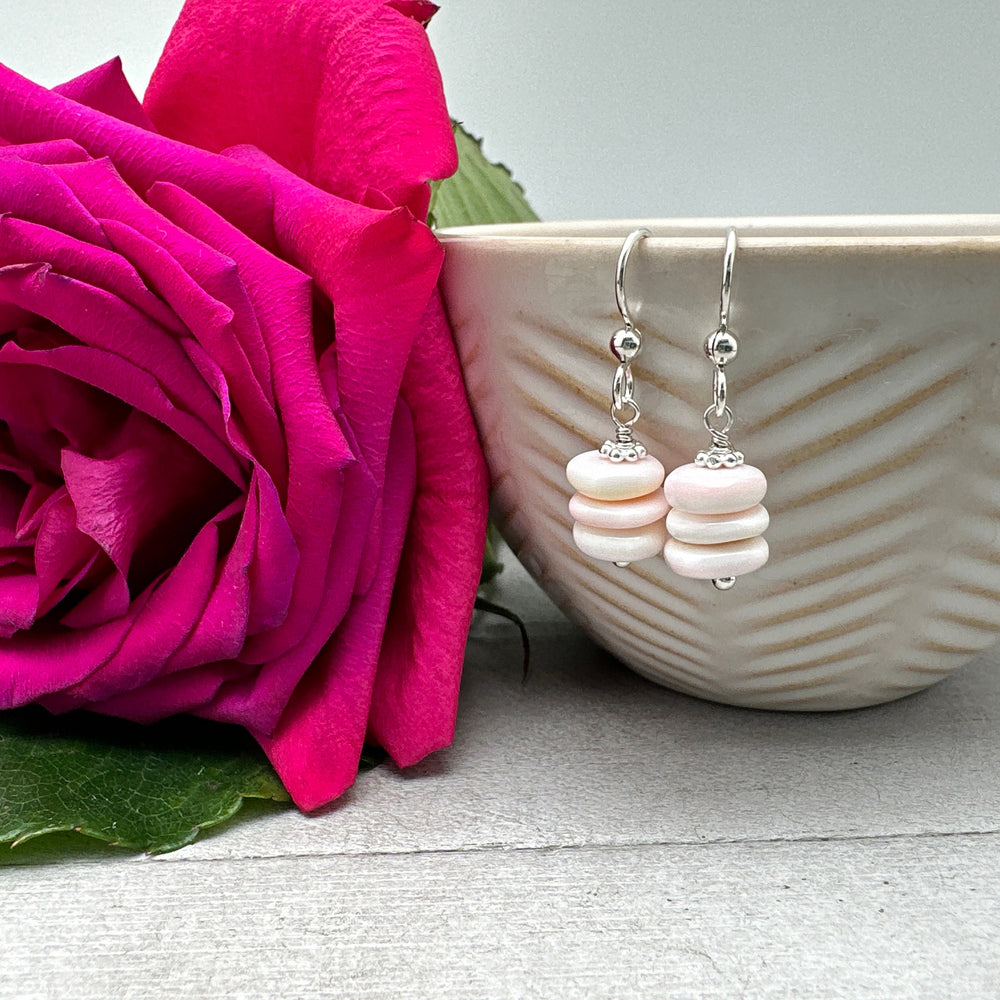 Pink Queen Conch Shell and Solid Sterling Silver Earrings - SunlightSilver