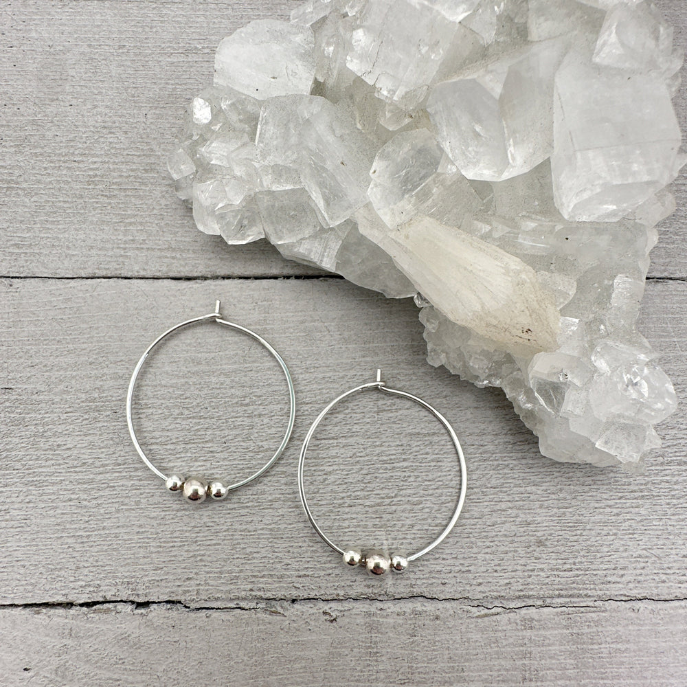 1 Inch Sterling Silver Hoop Earrings with Beads - SunlightSilver