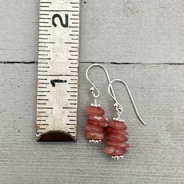 Gemmy Pink Rhodochrosite Stack Earrings with Solid Sterling Silver - SunlightSilver