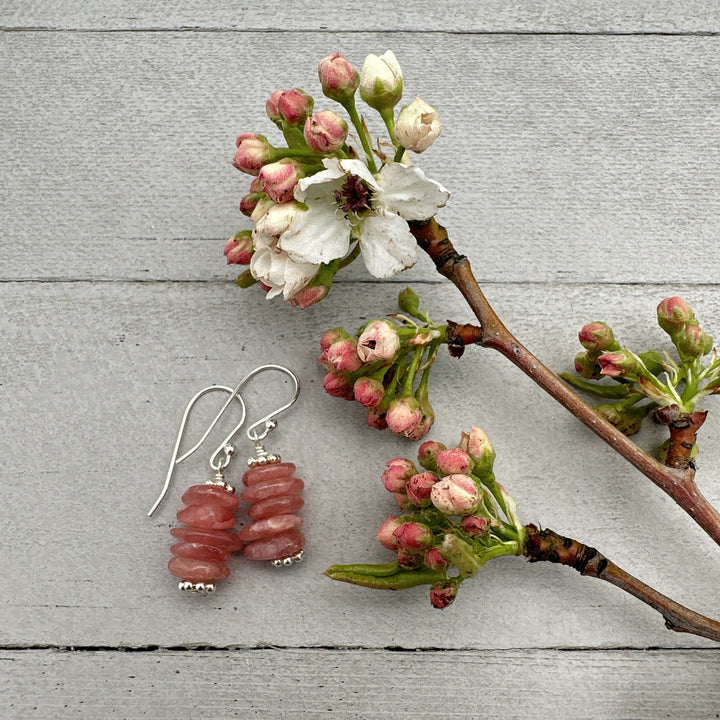 Gemmy Pink Rhodochrosite Stack Earrings with Solid Sterling Silver - SunlightSilver