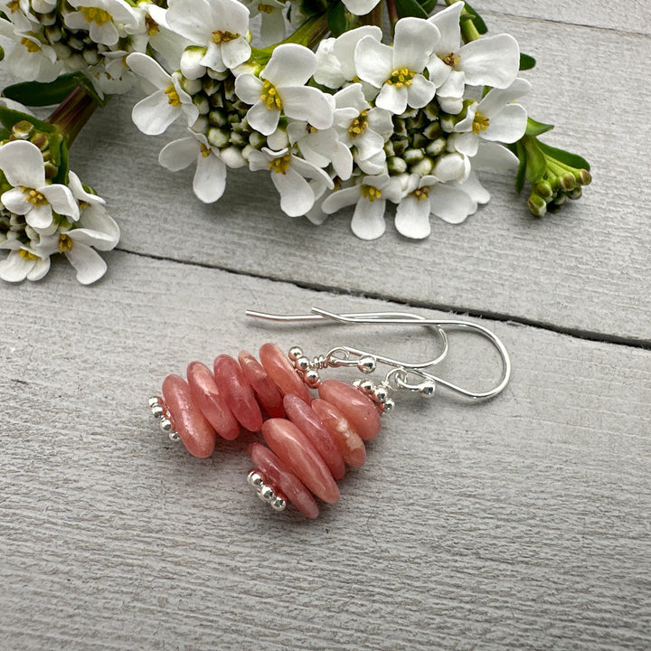 Gemmy Pink Rhodochrosite Stack Earrings with Solid Sterling Silver - SunlightSilver