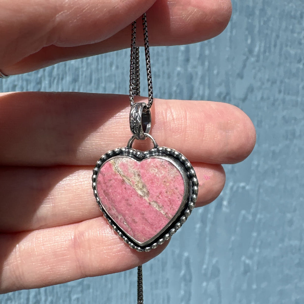 Norwegian Thulite Heart and Sterling Silver Pendant Necklace - SunlightSilver