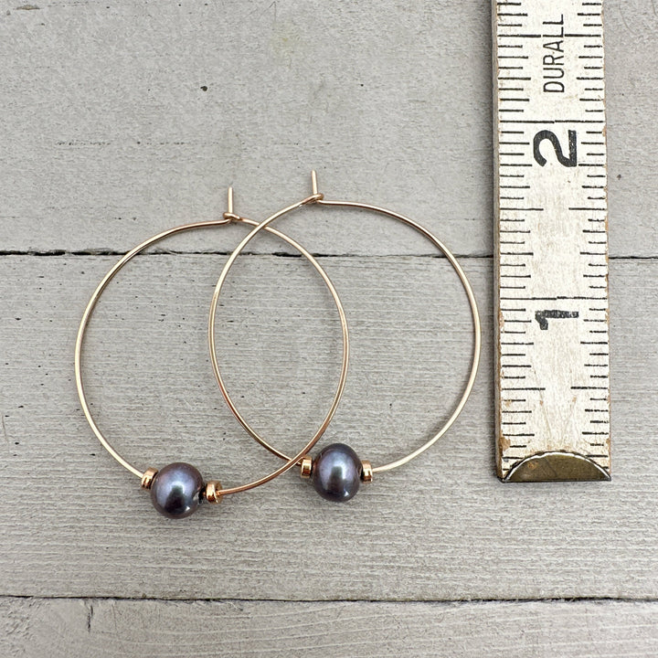 Freshwater Peacock Pearl and 14K Rose Gold Fill Hoop Earrings - SunlightSilver