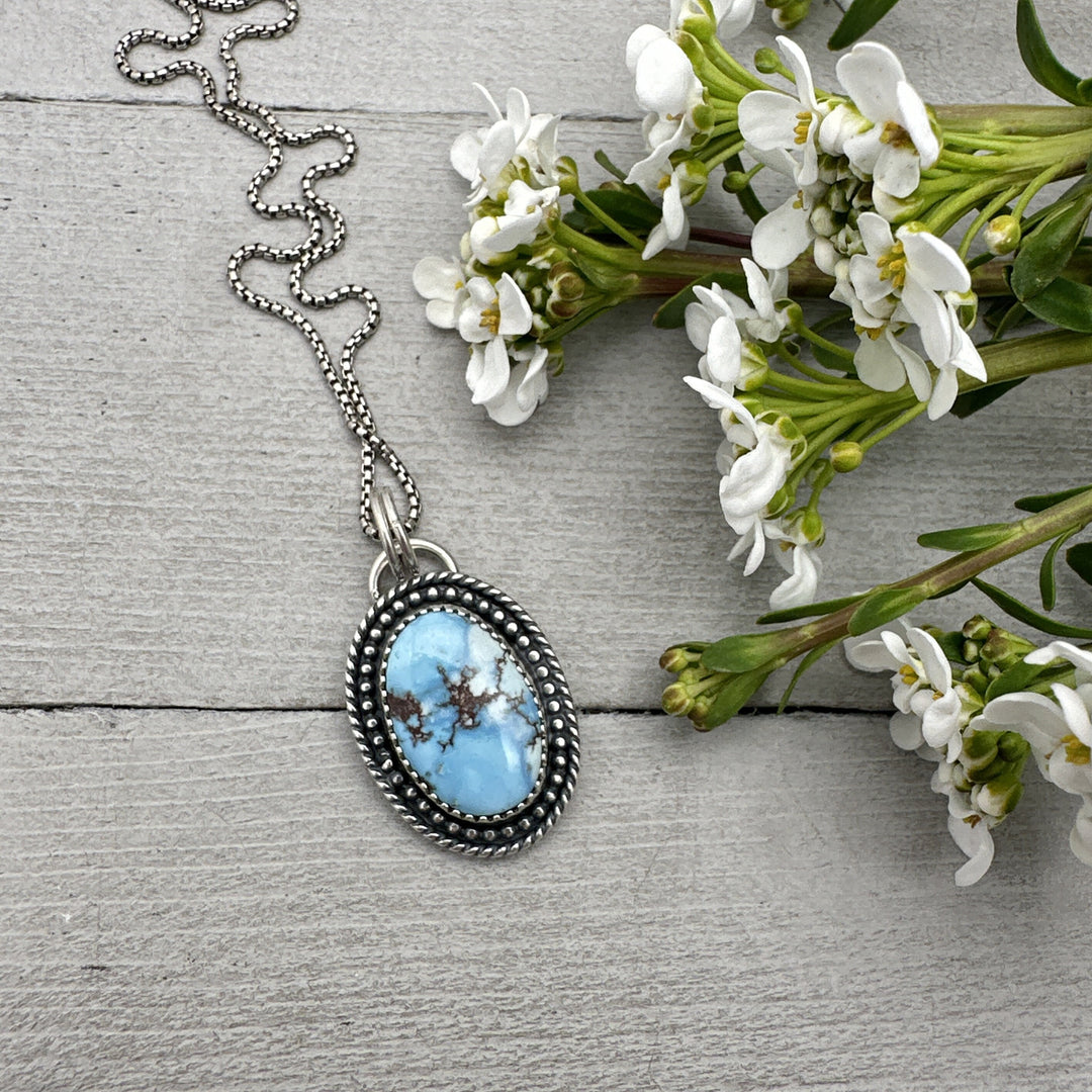 Golden Hills Turquoise and 925 Sterling Silver Pendant Necklace. Kazakhstan Turquoise, Lavender Turquoise - SunlightSilver