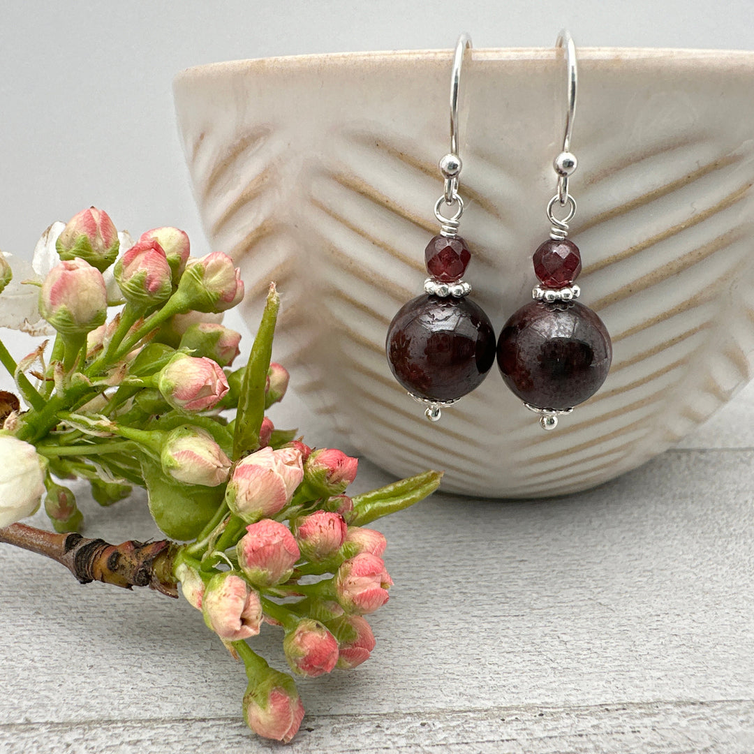 Garnet and Solid 925 Sterling Silver Earrings - SunlightSilver