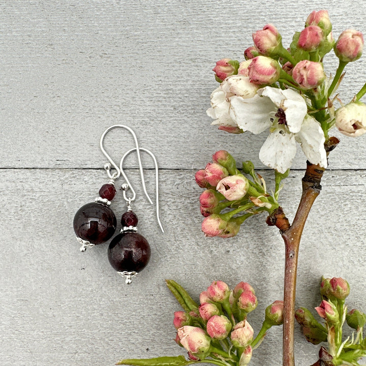 Garnet and Solid 925 Sterling Silver Earrings - SunlightSilver