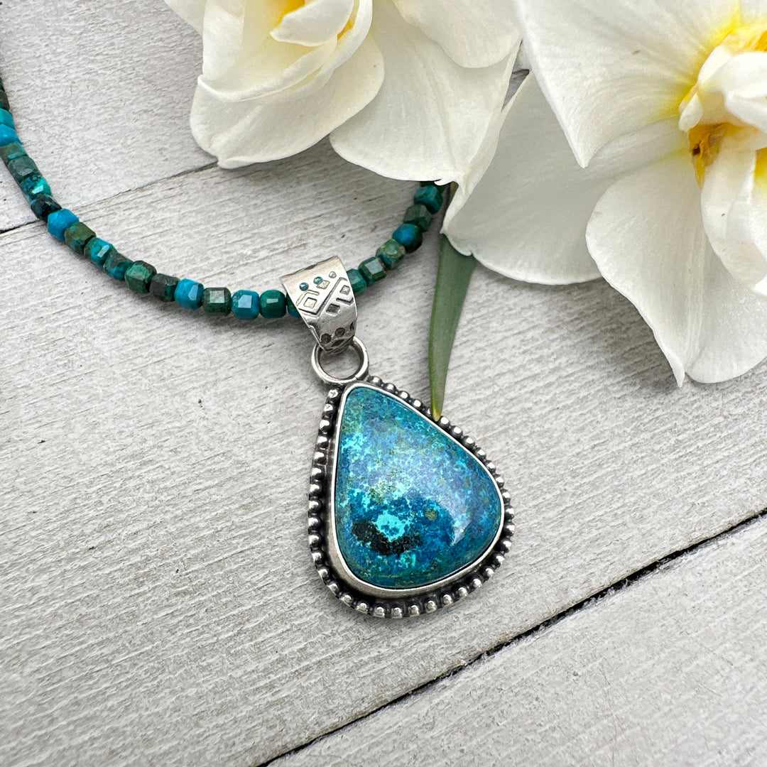 Faceted Beaded Shattuckite and Sterling Silver Silver Necklace - SunlightSilver