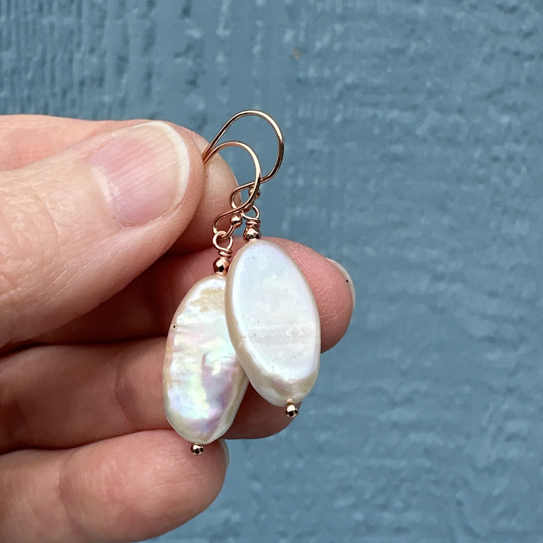 Gorgeous Champagne Pearl and 14k Rose Gold Fill Earrings - SunlightSilver