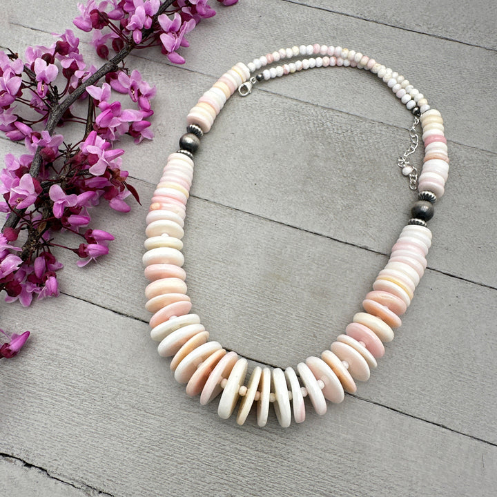 Huge Pink Queen Conch Shell, Navajo Pearl and Solid 925 Sterling Silver Necklace - SunlightSilver