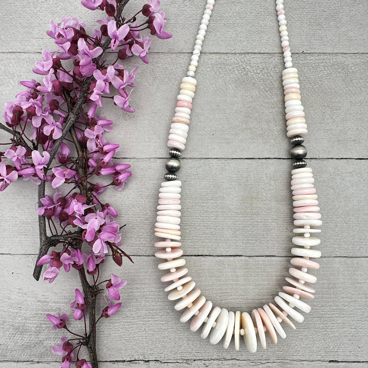 Large Pink Queen Conch Shell, Navajo Pearl, and Solid 925 Sterling Silver Necklace - SunlightSilver