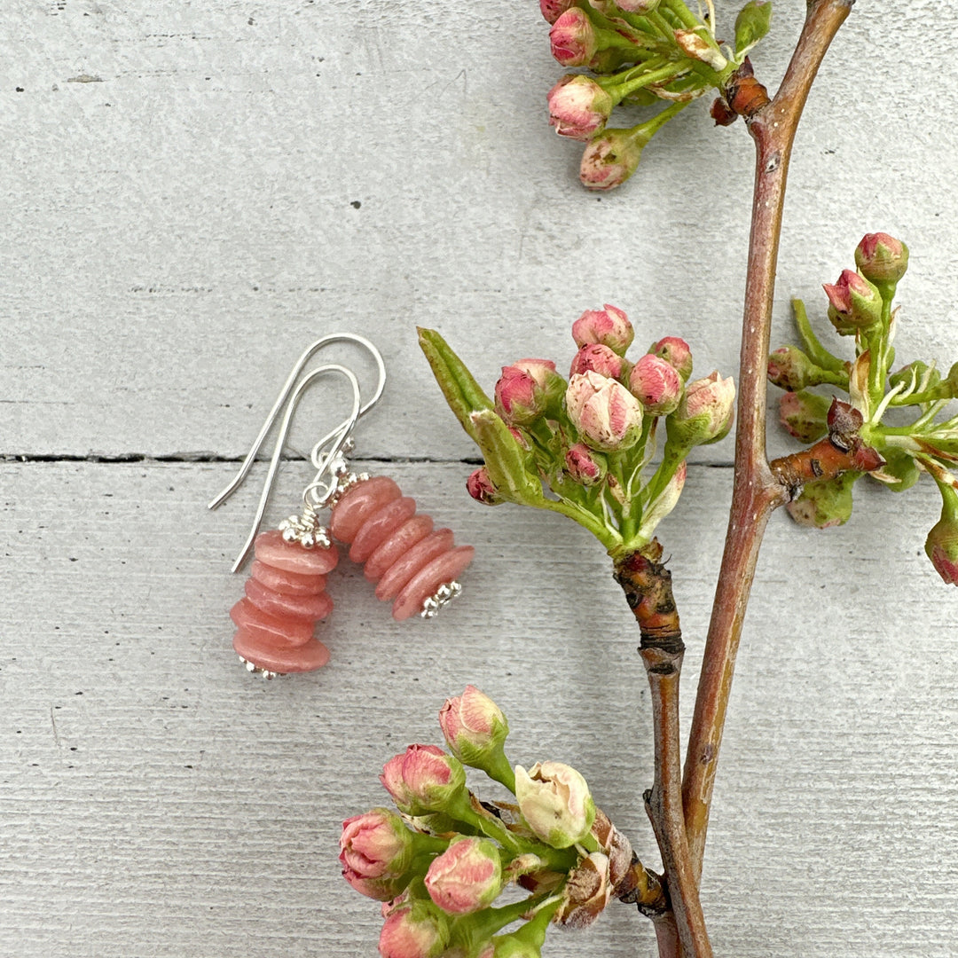 Gemmy Pink Rhodochrosite Stack Earrings with Solid Sterling Silver - SunlightSilver