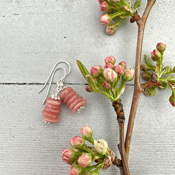 Gemmy Pink Rhodochrosite Stack Earrings with Solid Sterling Silver - SunlightSilver