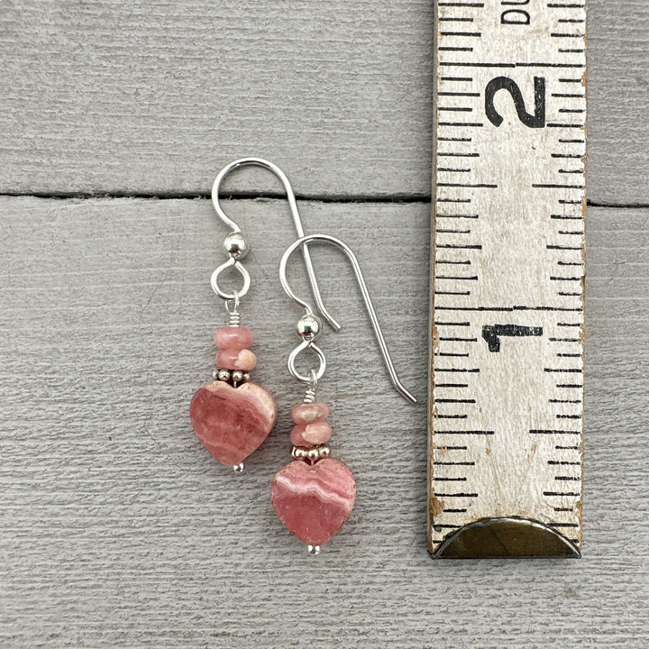 Pink Rhodochrosite Heart Earrings with Solid Sterling Silver - SunlightSilver