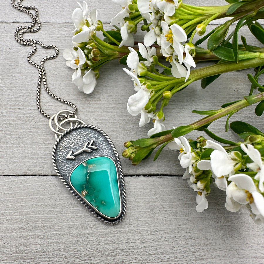 Emerald Valley Turquoise Protective Arrow Pendant. Solid 925 Sterling Silver - SunlightSilver