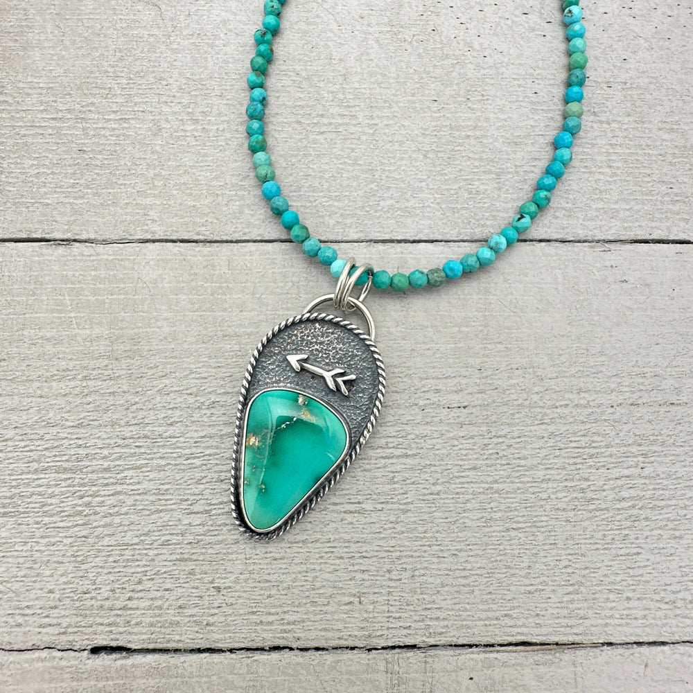 Emerald Valley Turquoise Protective Arrow Pendant. Solid 925 Sterling Silver - SunlightSilver