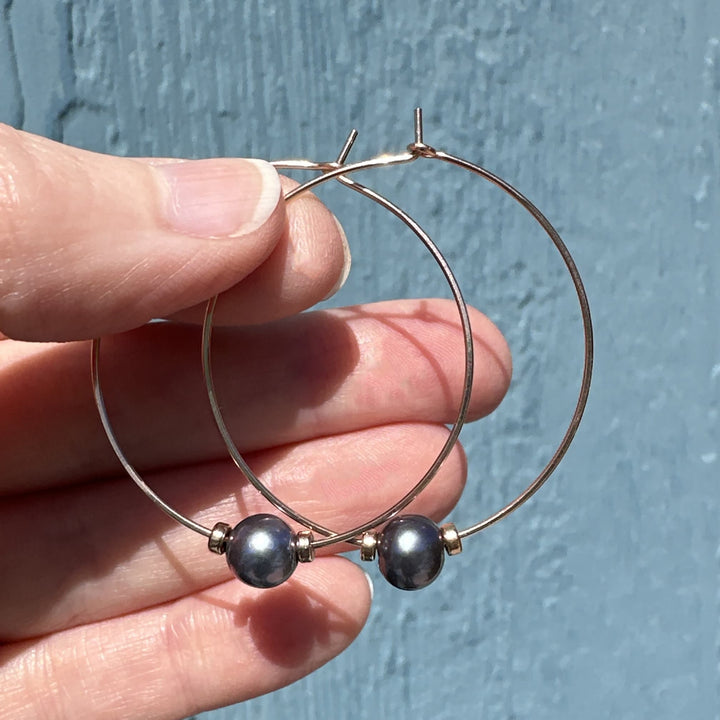 Freshwater Peacock Pearl and 14K Rose Gold Fill Hoop Earrings - SunlightSilver