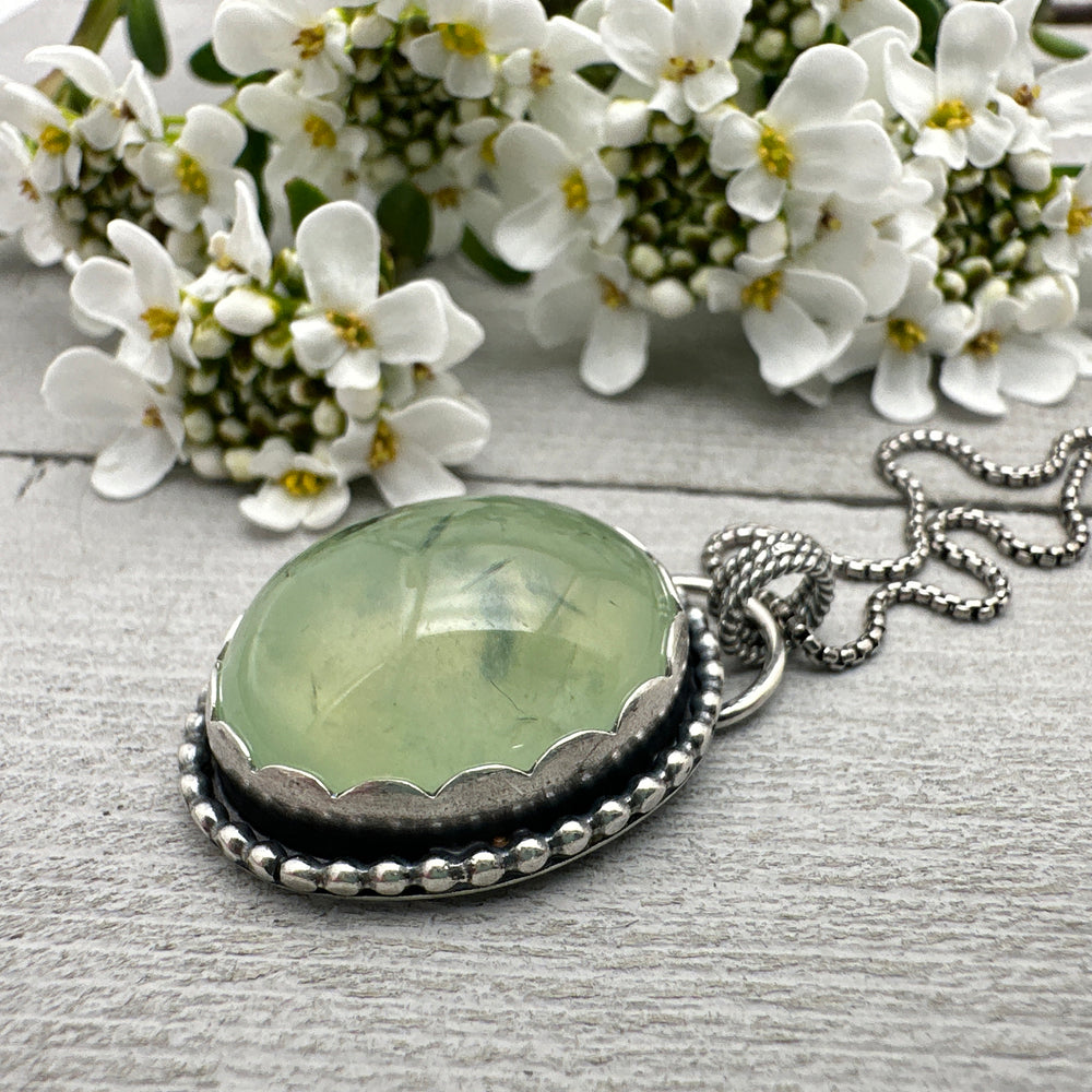 Dendritic Green Prehnite and Sterling Silver Necklace - SunlightSilver