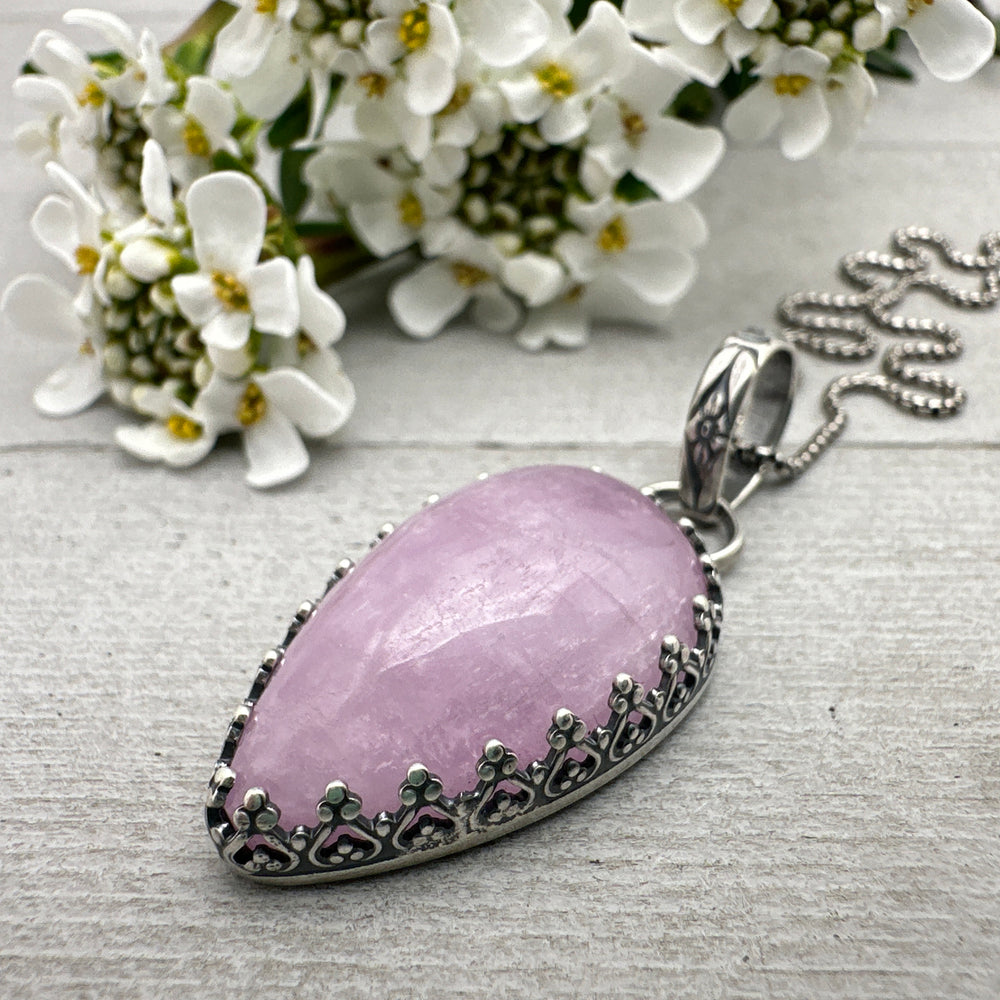 Kunzite and Solid 925 Sterling Silver Pendant Necklace - SunlightSilver