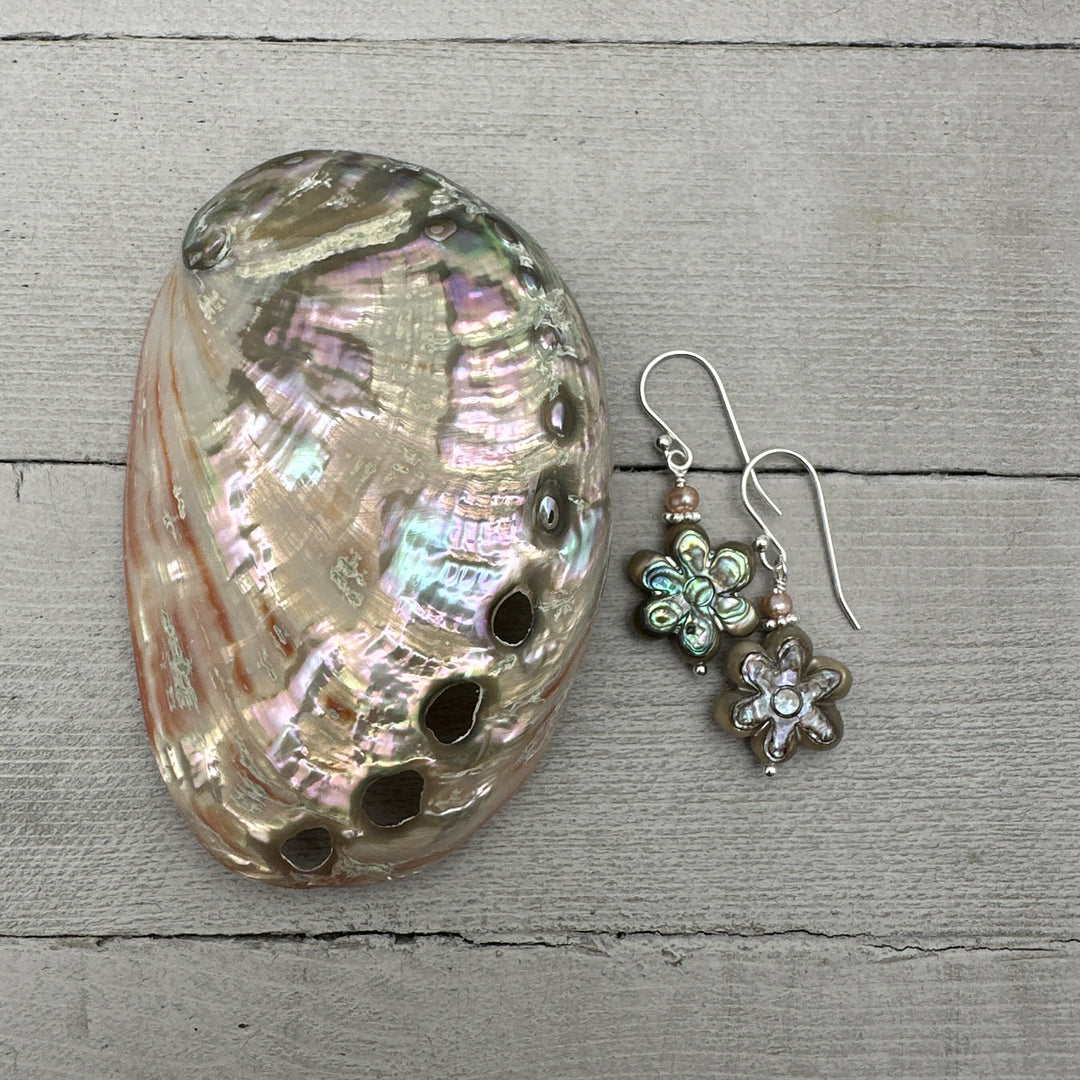 Paua Abalone Shell Flower Earrings - SunlightSilver