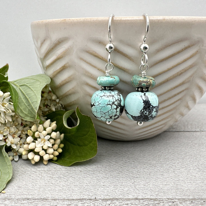 Natural Turquoise and Sterling Silver Earrings - SunlightSilver