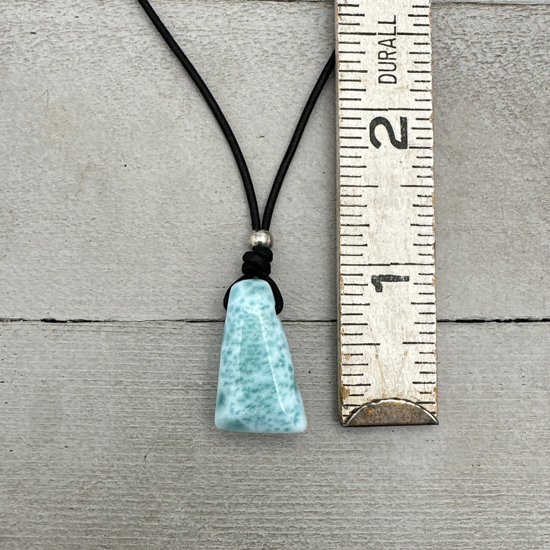 Larimar Crystal and Black Leather Necklace - SunlightSilver