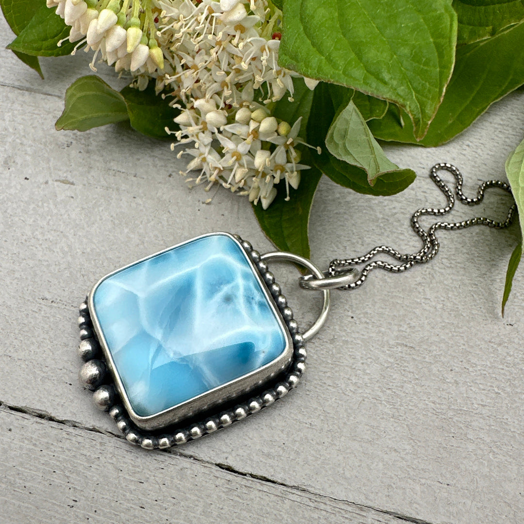 Larimar Necklace and Solid 925 Sterling Silver Silver AAA - SunlightSilver