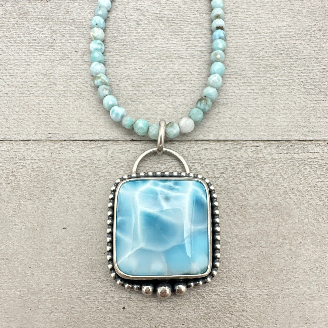 Larimar Necklace and Solid 925 Sterling Silver Silver AAA - SunlightSilver